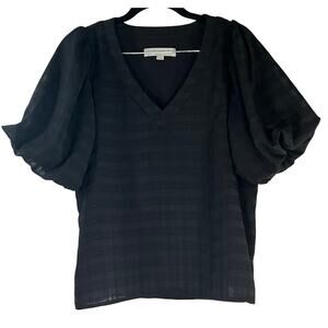 LOFT Black V Neck Lined Puff Sleeve Rayon Blouse Size XS